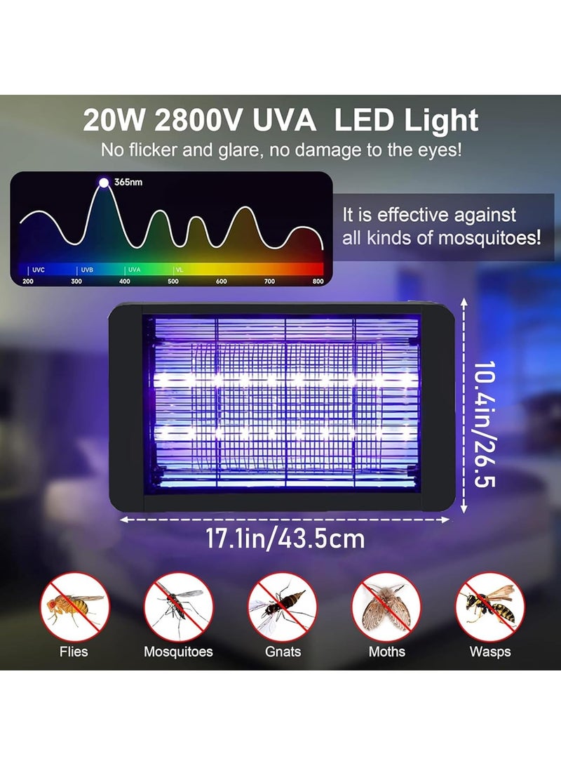 مصيدة البعوض الكهربائية 2500 فولت فوق البنفسجية للاستخدام الداخلي والخارجي، مصباح مزدوج الجوانب لقتل الذباب والحشرات، مصيدة الحشرات والآفات المنزلية، مصائد طاردة للآفات بقوة 20 وات (أسود) - Image 2