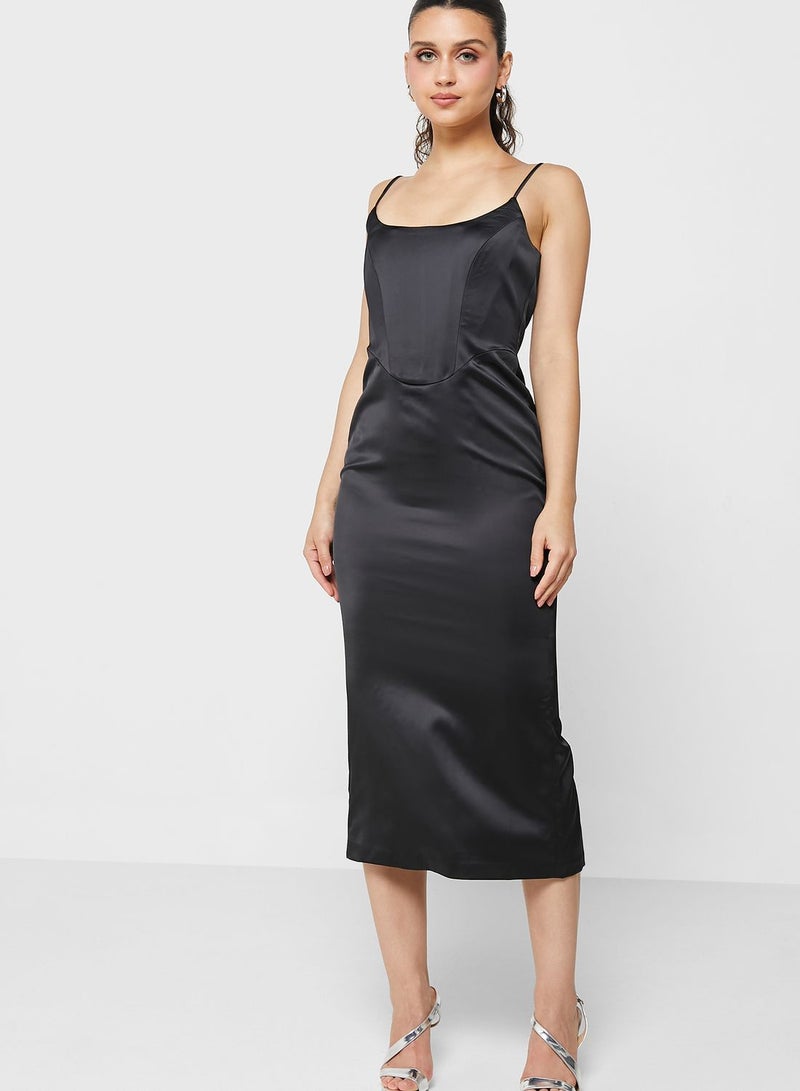 Satin Corset Midi Dress