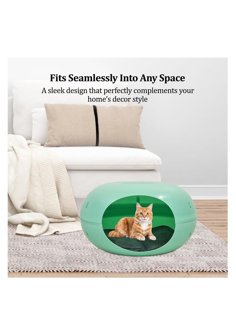 أن ان سي بيتس سرير قطط بلاستيكي مع وسادة ناعمة وقاعدة غير قابلة للانزلاق، سرير قطط مريح ومتين على شكل دونات للحيوانات الأليفة الصغيرة والقطط الصغيرة، سرير حيوانات أليفة شبه مغلق ومقاوم للماء 50 سم (أخضر) - Image 5