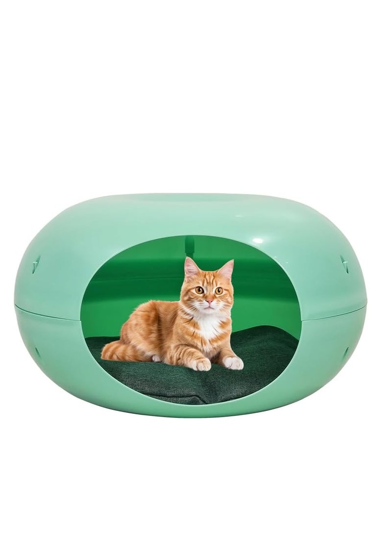 أن ان سي بيتس سرير قطط بلاستيكي مع وسادة ناعمة وقاعدة غير قابلة للانزلاق، سرير قطط مريح ومتين على شكل دونات للحيوانات الأليفة الصغيرة والقطط الصغيرة، سرير حيوانات أليفة شبه مغلق ومقاوم للماء 50 سم (أخضر) - Image 1