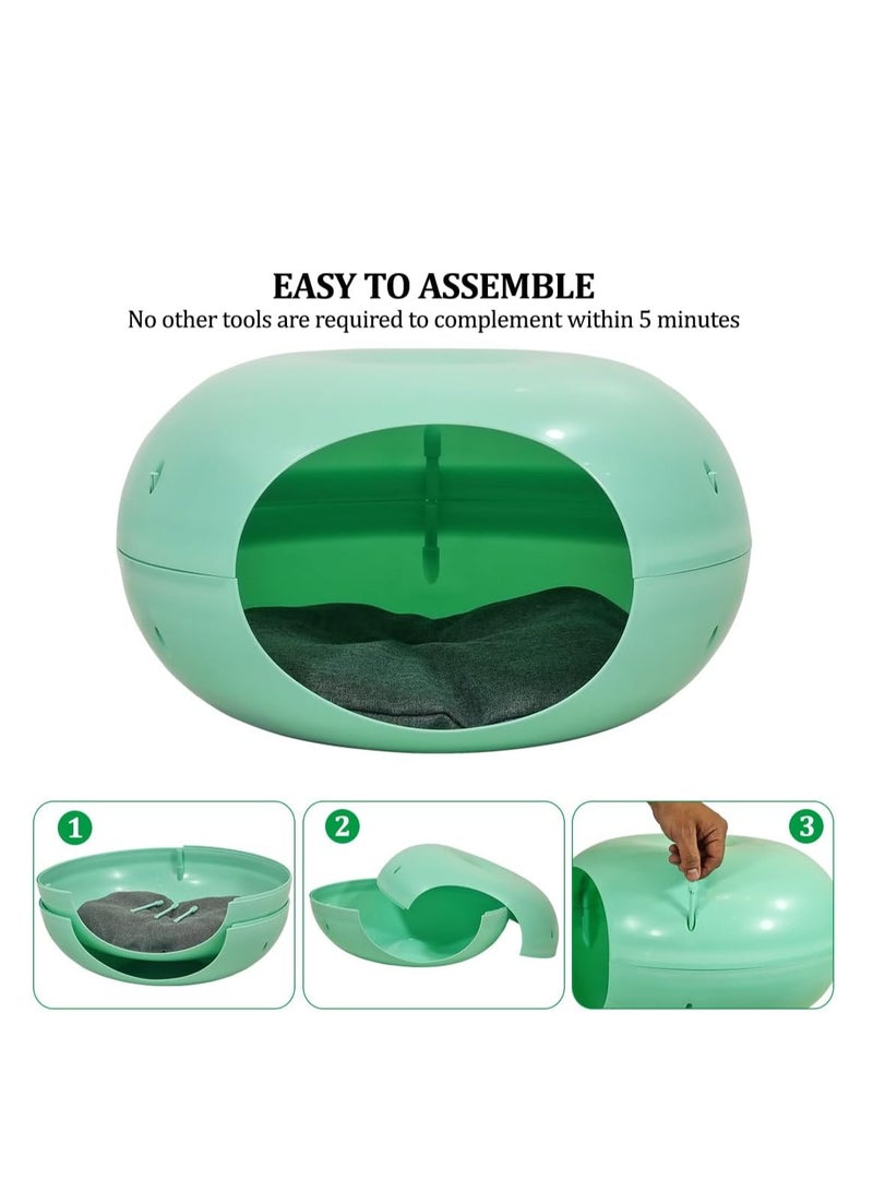 أن ان سي بيتس سرير قطط بلاستيكي مع وسادة ناعمة وقاعدة غير قابلة للانزلاق، سرير قطط مريح ومتين على شكل دونات للحيوانات الأليفة الصغيرة والقطط الصغيرة، سرير حيوانات أليفة شبه مغلق ومقاوم للماء 50 سم (أخضر) - Image 4
