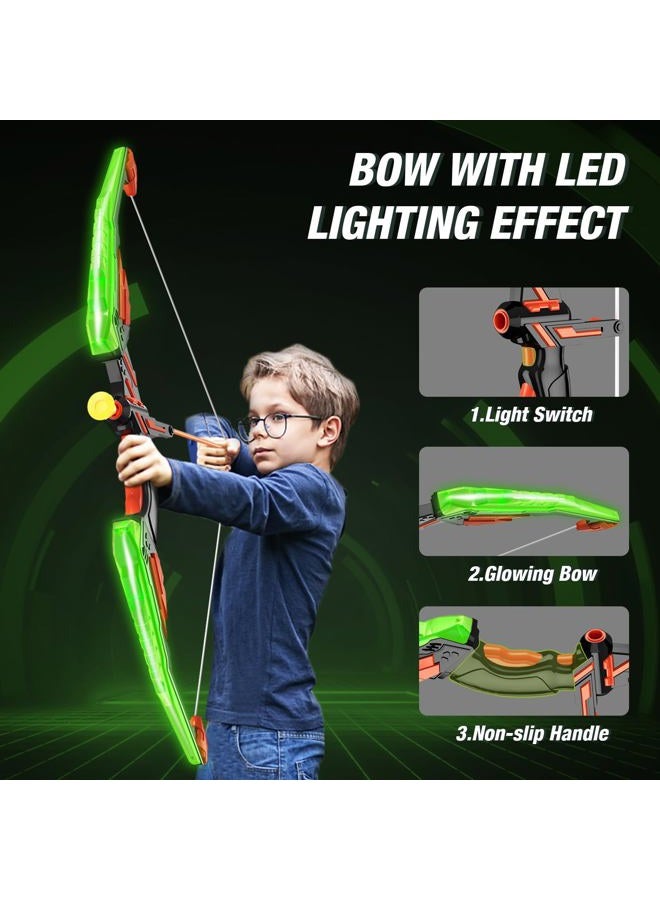 HYES Bow and Arrow for Kids, LED Light Up Archery Set with 12 Suction Cup Arrows, 1 Standing Target, 3 Score Targets & 1 Quiver, Indoor Outdoor Sport Gifts for Boys Girls Ages 4-12, Green - Image 3