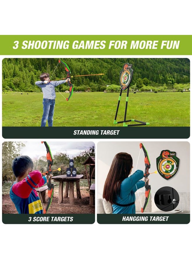 HYES Bow and Arrow for Kids, LED Light Up Archery Set with 12 Suction Cup Arrows, 1 Standing Target, 3 Score Targets & 1 Quiver, Indoor Outdoor Sport Gifts for Boys Girls Ages 4-12, Green - Image 2