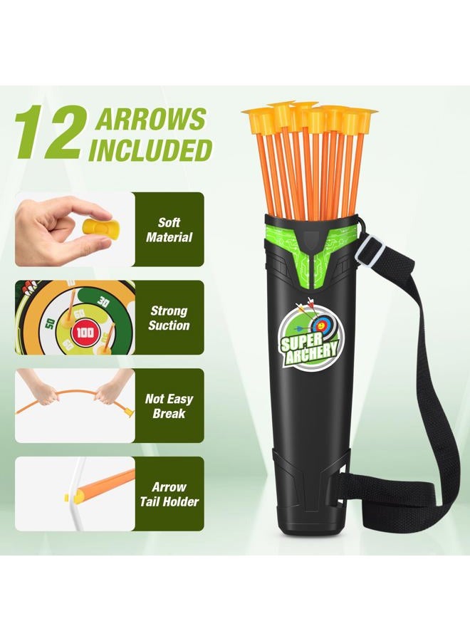 HYES Bow and Arrow for Kids, LED Light Up Archery Set with 12 Suction Cup Arrows, 1 Standing Target, 3 Score Targets & 1 Quiver, Indoor Outdoor Sport Gifts for Boys Girls Ages 4-12, Green - Image 4