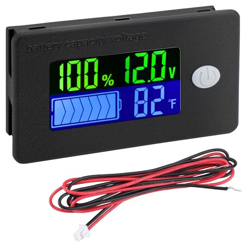 DROK RV Battery Monitor 12v  LCD Display Golf Cart Battery Meter 10100v Car Voltage Meter Temperature Gauge for DIY Project