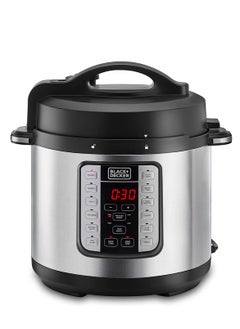 BLACK&DECKER Black + Decker Electric Pressure Cooker, 6 Liters, 1000 Watt, Black Silver - PCP1000-B5 