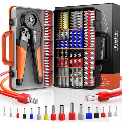 Preciva Ferrule Crimping Tool Kit AWG 285 Quadrilateral Ferrule Crimper SelfAdjustable Ratchet 950Pcs Single and 350Pcs Twin Wire Ferrule Terminals Connectors - Image 1