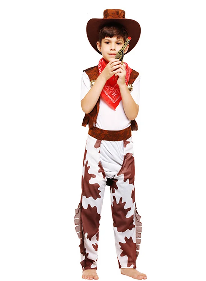 Little Surprise Box,  Brown Patch Cowboy , Kids Halloween Costume Fancy Dress Up-7-9Y