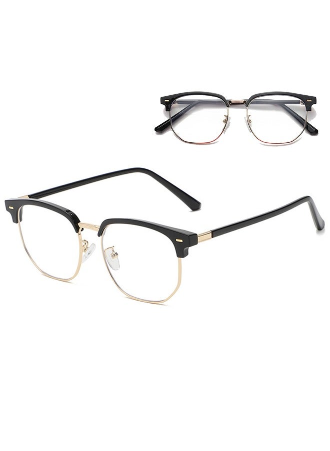 Generic Blue Light Blocking Glasses Blue Light Filter Computer Reading Gaming TV Phones Round Eyeglasses Fashion Anti Eyestrain Headache Eyewear for Men Women Black Gold  - Image 1