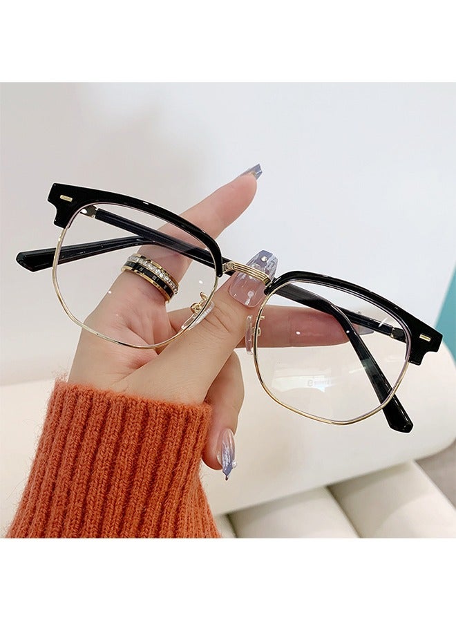 Generic Blue Light Blocking Glasses Blue Light Filter Computer Reading Gaming TV Phones Round Eyeglasses Fashion Anti Eyestrain Headache Eyewear for Men Women Black Gold  - Image 2