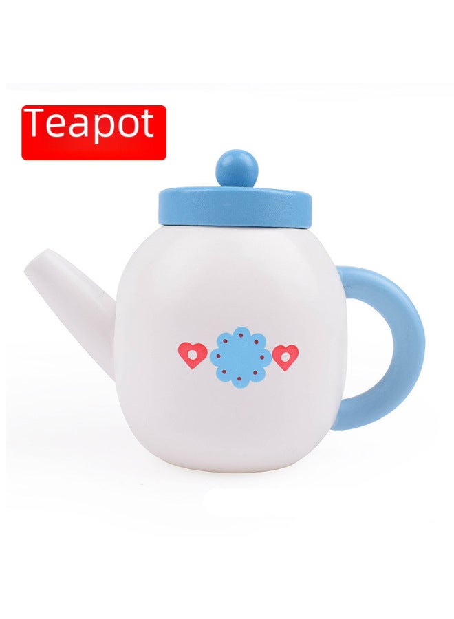 Wooden Kitchen Playset Toy With Flat Bottom Pan Fried Food Toy Simulation Home Role Play Children Educational Toy ToyWoo-Color:Powder Teapot - Image 5