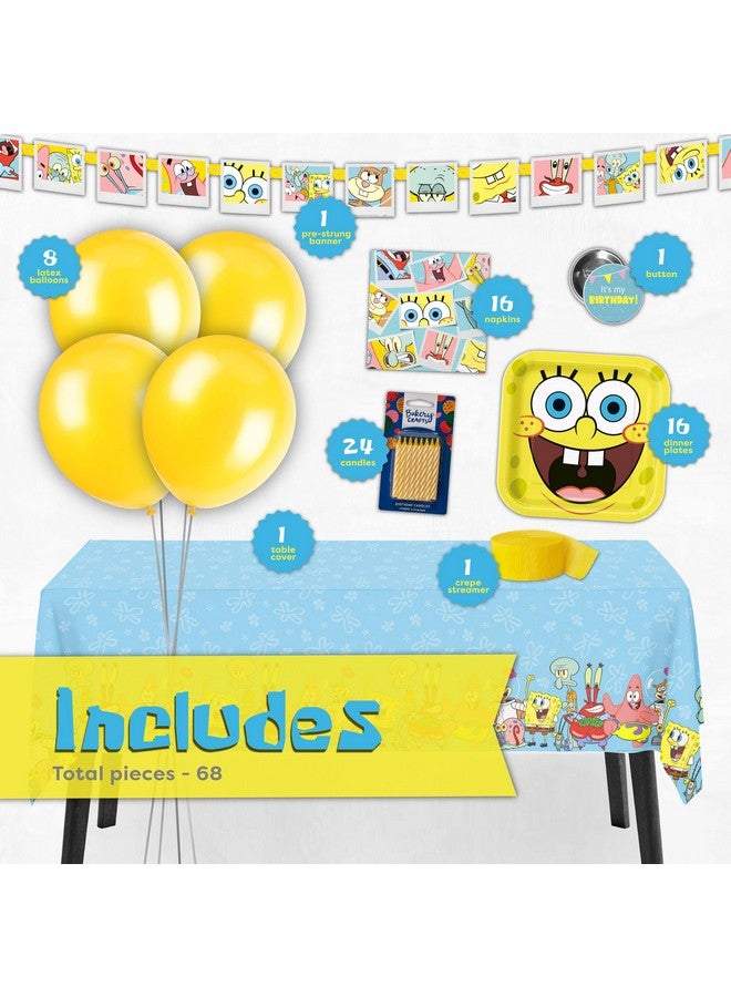 Unique Spongebob Birthday Decorations | Serves 16 Guests | Spongebob Party Decorations | Table Cover, Banner, Plates, Napkins, Balloons, Crepe Streamer, Candles and Button | Officially Licensed - Image 2
