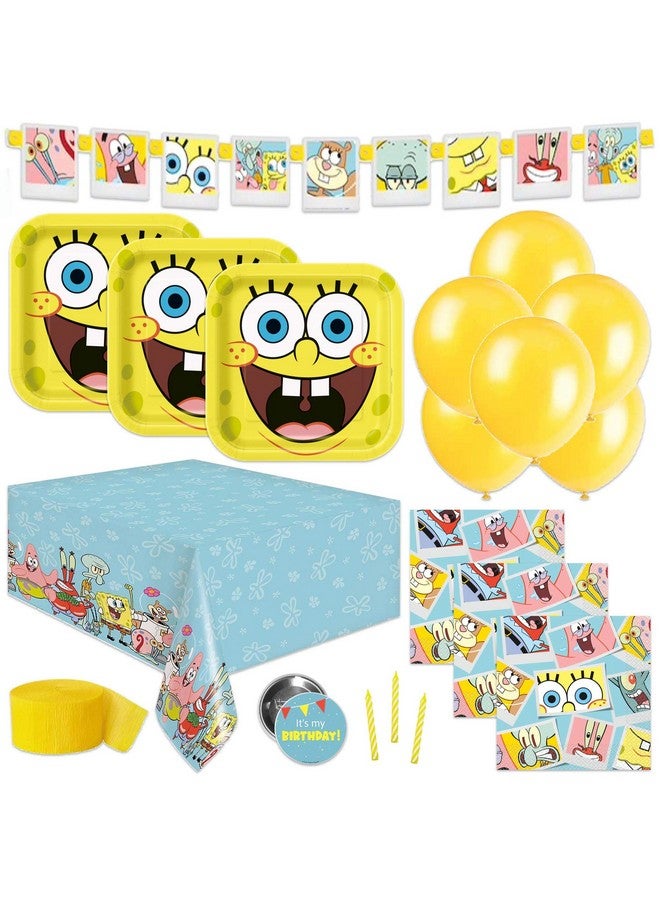 Unique Spongebob Birthday Decorations | Serves 16 Guests | Spongebob Party Decorations | Table Cover, Banner, Plates, Napkins, Balloons, Crepe Streamer, Candles and Button | Officially Licensed - Image 1