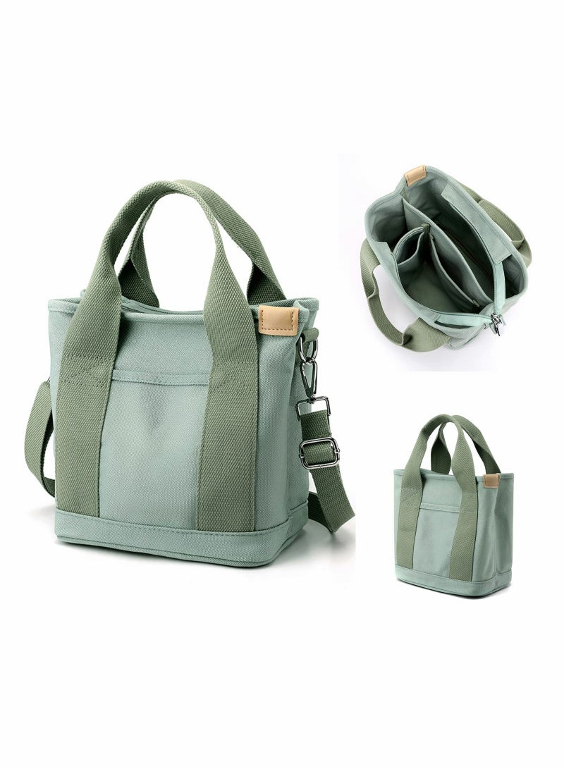 SYOSI Large Capacity Multi-Pocket Handbag Canvas Japanese Handmade Tote Crossbody Bag Shoulder Purse for Work Daily Travel (Green) - Image 1