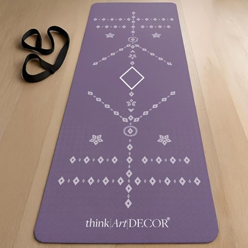 ThinkArtDecor Think Art Decor Alignment Yoga Mat With Strap For Men, Women, Kids | Anti-Slip Extra thick, long & Wide Exercise Sports Mat for Workout, Fitness, Yoga, Gym, Home & Pilates (24X72 inch, Lavender) - Image 1