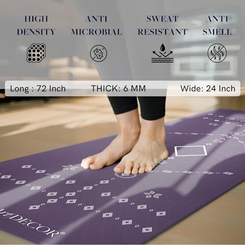 ThinkArtDecor Think Art Decor Alignment Yoga Mat With Strap For Men, Women, Kids | Anti-Slip Extra thick, long & Wide Exercise Sports Mat for Workout, Fitness, Yoga, Gym, Home & Pilates (24X72 inch, Lavender) - Image 2
