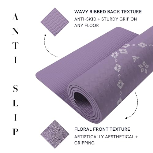 ThinkArtDecor Think Art Decor Alignment Yoga Mat With Strap For Men, Women, Kids | Anti-Slip Extra thick, long & Wide Exercise Sports Mat for Workout, Fitness, Yoga, Gym, Home & Pilates (24X72 inch, Lavender) - Image 5