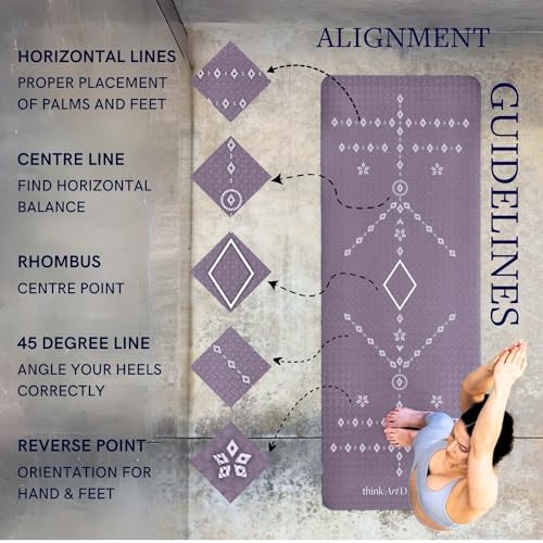 ThinkArtDecor Think Art Decor Alignment Yoga Mat With Strap For Men, Women, Kids | Anti-Slip Extra thick, long & Wide Exercise Sports Mat for Workout, Fitness, Yoga, Gym, Home & Pilates (24X72 inch, Lavender) - Image 4
