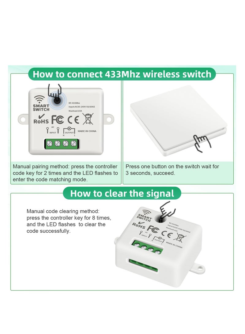 SYOSI Wireless Lights Switch Kit 10A 250V Wireless RF433 Remote Control Switch with Easy to Install Receiver No Wiring Self powered Switch Remote Control IP44 Waterproof RF Switch and Receiver - Image 2