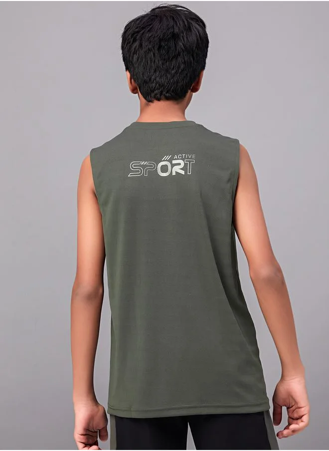 تكنوسبورت Color Block Crew Neck Sleeveless T-Shirt by Styli