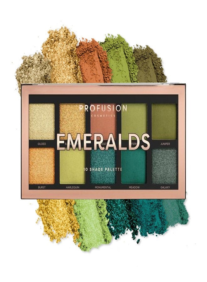 Profusion Cosmetics 10-Shade Emeralds Eyeshadow Palette, Versatile Looks with Travel-Friendly and Richly Pigmented Blendable Multi-Finish Shades, Suitable for All Skin Tones and Cruelty Free - Image 1