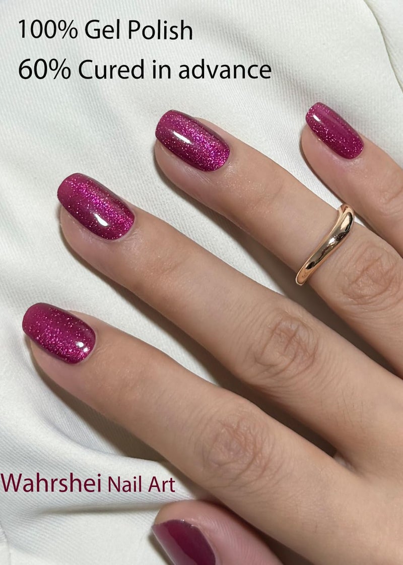 Wahrshei Semi Cured Gel Nail Strips, Berry Cat Eye 20pcs Adhesive UV Sticker, Wraps for Home Manicure DIY - Image 4