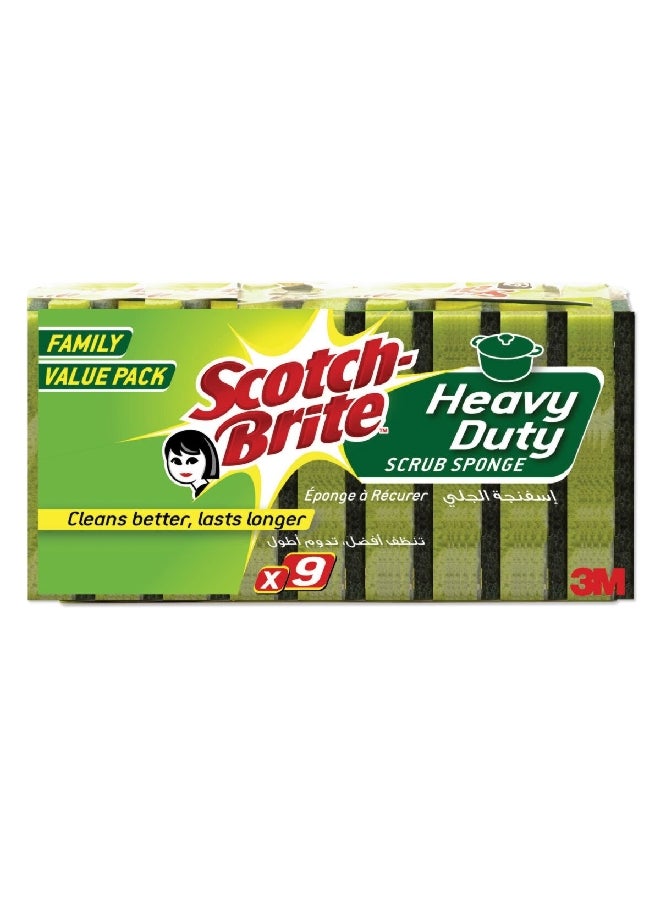 Scotch  9-Piece Heavy Duty Classic Flat Laminate Scrub Sponge Green 8.4 x 25 x 13.6 cm UU009096452 - Image 1