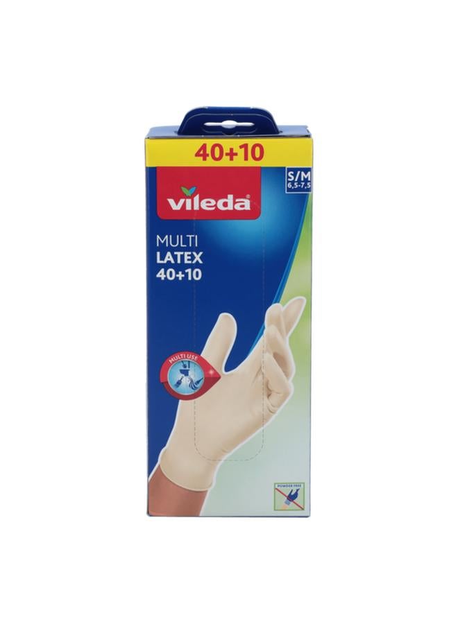 Vileda 50-Piece Multi Latex Gloves Cream S/M - Image 1