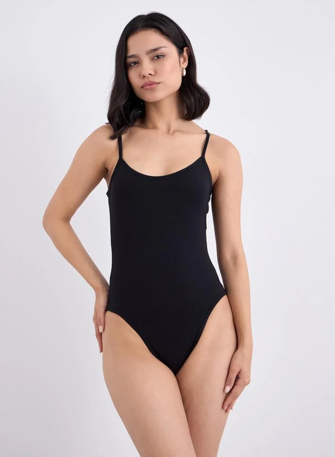 Styli Styli Black Strappy Jersey Bodysuit