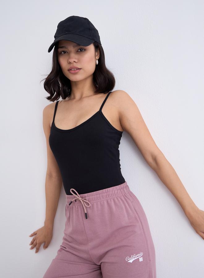 Styli Black Strappy Jersey Bodysuit