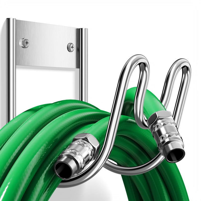 Josmimic Stainless Steel Garden Hose Holder - Extra Large Heavy Duty Silver SS304 Wall Mounted Hanger for Water Hose, Extension Cords, Vacuum Lines, Anti-Rust - Image 1