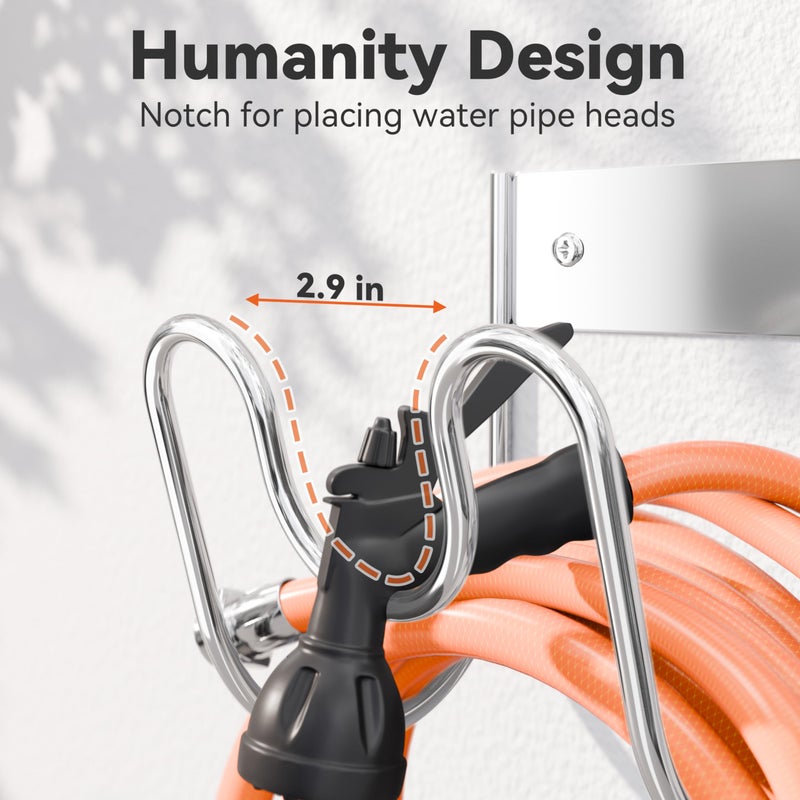Josmimic Stainless Steel Garden Hose Holder - Extra Large Heavy Duty Silver SS304 Wall Mounted Hanger for Water Hose, Extension Cords, Vacuum Lines, Anti-Rust - Image 2
