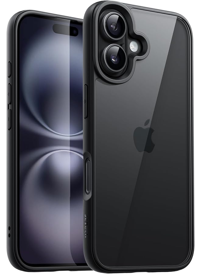 جي تيك جراب لهاتف iPhone 16 مقاس 6.1 بوصة، غطاء ممتص للصدمات بلون سادة غير لامع مصنوع من مادة TPU ومضاد للخدش وظهر شفاف أسود - Image 1