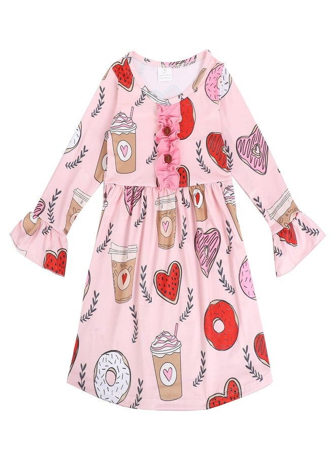 DACSOIT Valentine's Day Toddler Girl Dress Love Hearts Print Ruffle Bottom Long Sleeve Casual Dress 5-6Y - Image 3