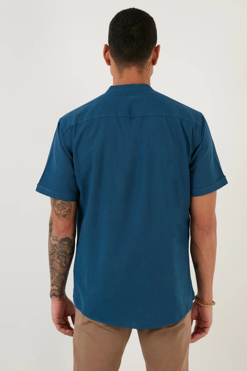 بوراتي Linen Look Collar Short Sleeve 100% Cotton Shirt Men's Shirt CF21S113899