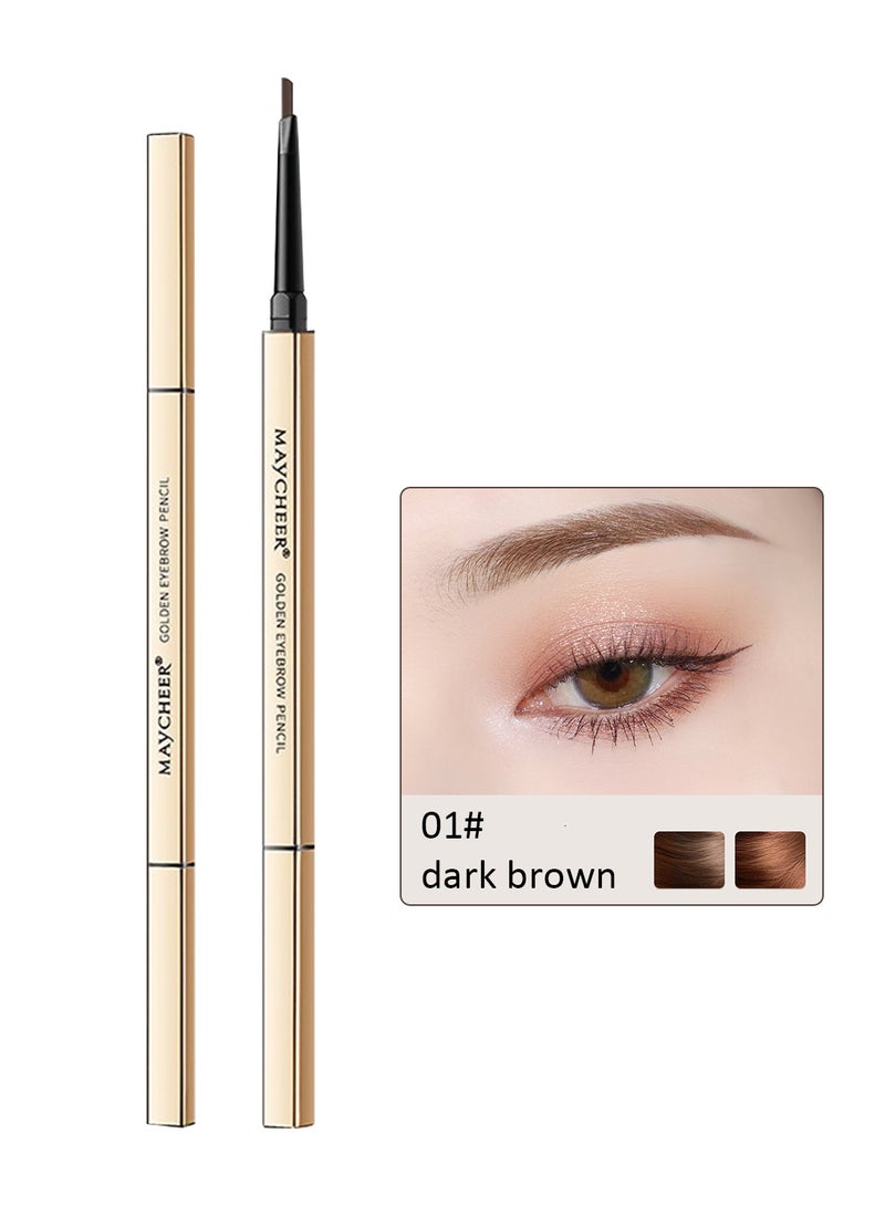 مايتشير قلم حواجب ذهبي ثلاثي الأبعاد برأس مزدوج، لون متوسط، مقاوم للماء ويدوم طويلاً مع فرشاة حلزونية، عبوة إعادة تعبئة فائقة الدقة أوتوماتيكية - Image 1
