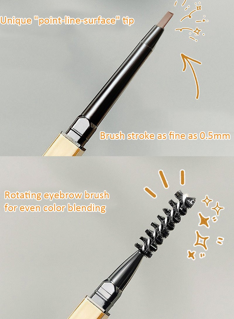 مايتشير قلم حواجب ذهبي ثلاثي الأبعاد برأس مزدوج، لون متوسط، مقاوم للماء ويدوم طويلاً مع فرشاة حلزونية، عبوة إعادة تعبئة فائقة الدقة أوتوماتيكية - Image 4