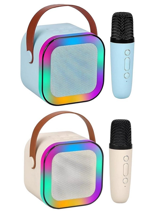 Magicwand® K12【Pack of 2 Speakers】【Blue & Biege 1 Mic】 USB-C-Charging Kids Karaoke Microphone Wireless Bluetooth Speaker with RGB LED Lighting for Kids