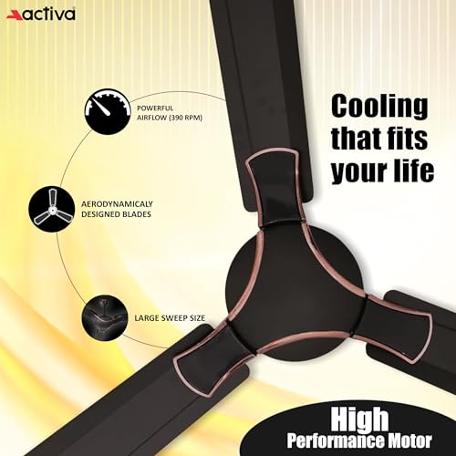 ACTIVA Corolla 390 RPM High Speed 1200 MM Sweep BEE Approved One Star Rating, Anti Dust Coating Ceiling Fan with 2 Years Warranty (SMOKE BROWN) - Image 2