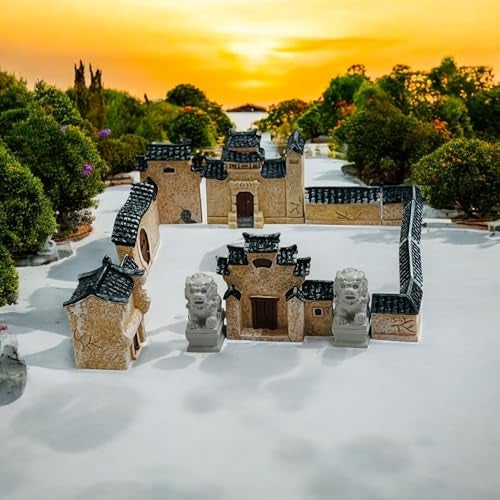 Moira 13pcs Mini Chinese Ancient Architecture Model Set, Traditional House with Guardian Lions, Decorative Display Piece - Image 5