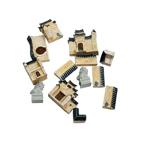 Moira 13pcs Mini Chinese Ancient Architecture Model Set, Traditional House with Guardian Lions, Decorative Display Piece - Image 4