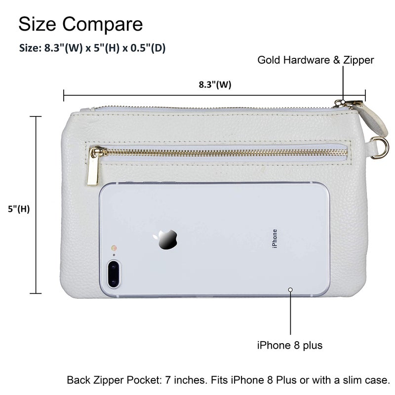 befen Genuine Leather White Wristlet Clutch RFID Blocking Bag Cell Phone Wallet Purse Smartphone Wristlet Wallet Purses and Handbags for Women - Image 5
