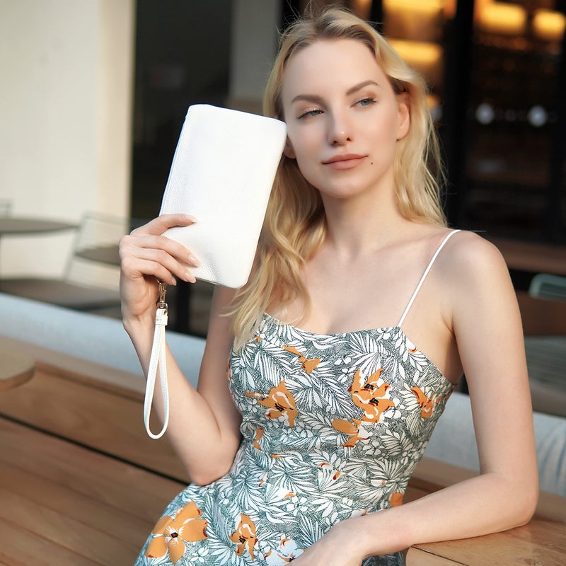 befen Genuine Leather White Wristlet Clutch RFID Blocking Bag Cell Phone Wallet Purse Smartphone Wristlet Wallet Purses and Handbags for Women - Image 2