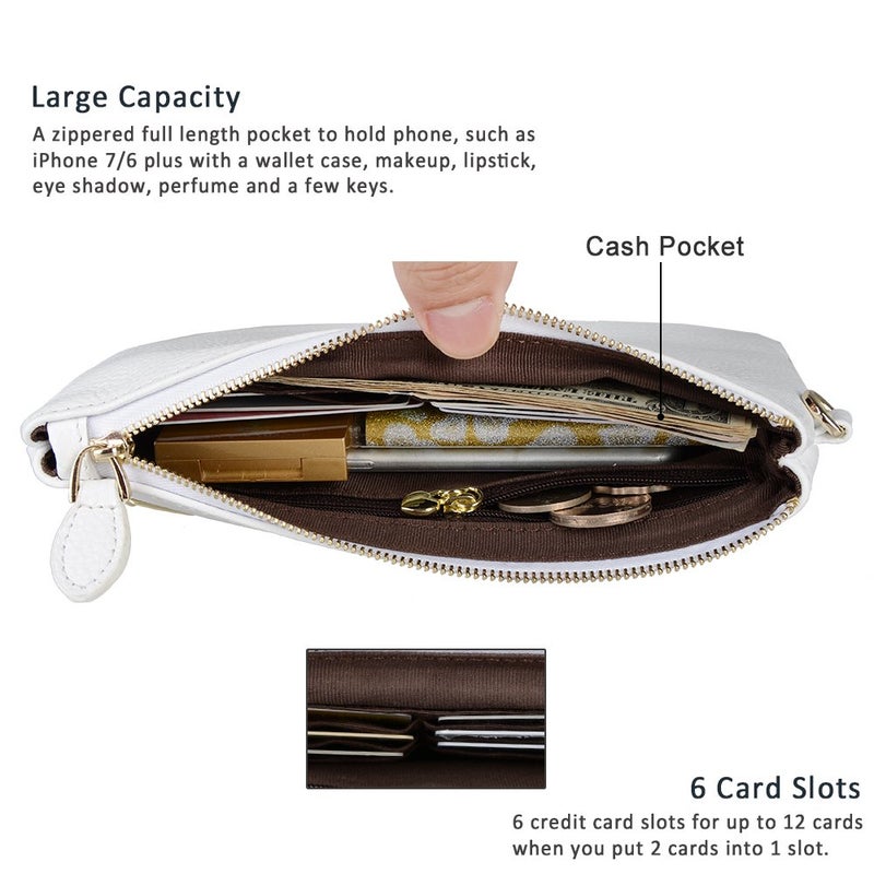 befen Genuine Leather White Wristlet Clutch RFID Blocking Bag Cell Phone Wallet Purse Smartphone Wristlet Wallet Purses and Handbags for Women - Image 3