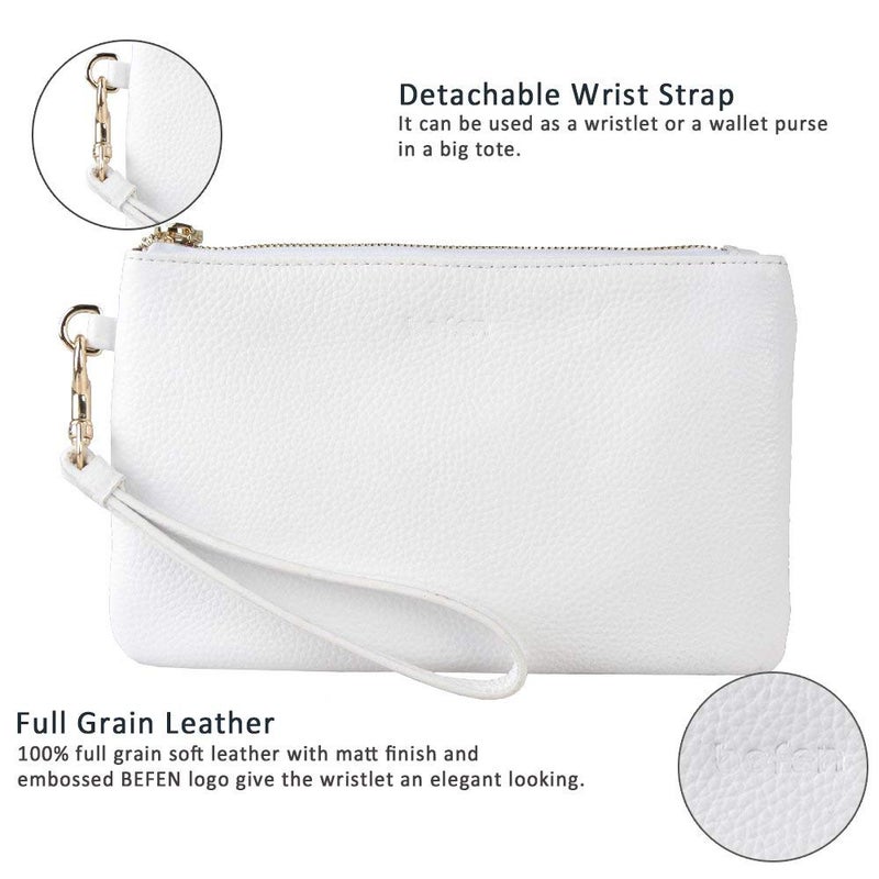 befen Genuine Leather White Wristlet Clutch RFID Blocking Bag Cell Phone Wallet Purse Smartphone Wristlet Wallet Purses and Handbags for Women - Image 4