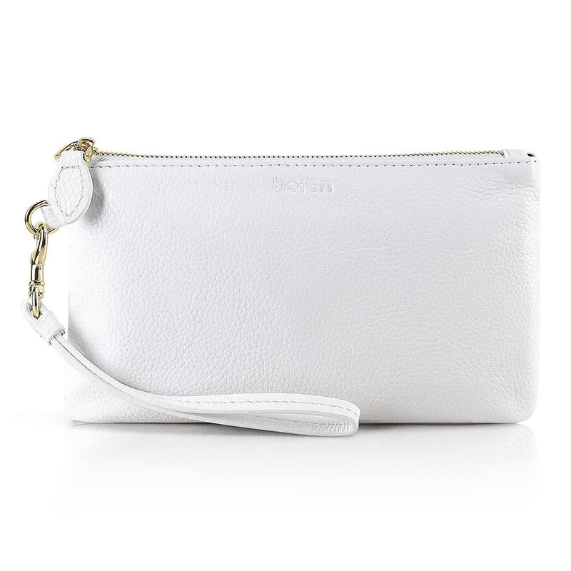 befen Genuine Leather White Wristlet Clutch RFID Blocking Bag Cell Phone Wallet Purse Smartphone Wristlet Wallet Purses and Handbags for Women - Image 1