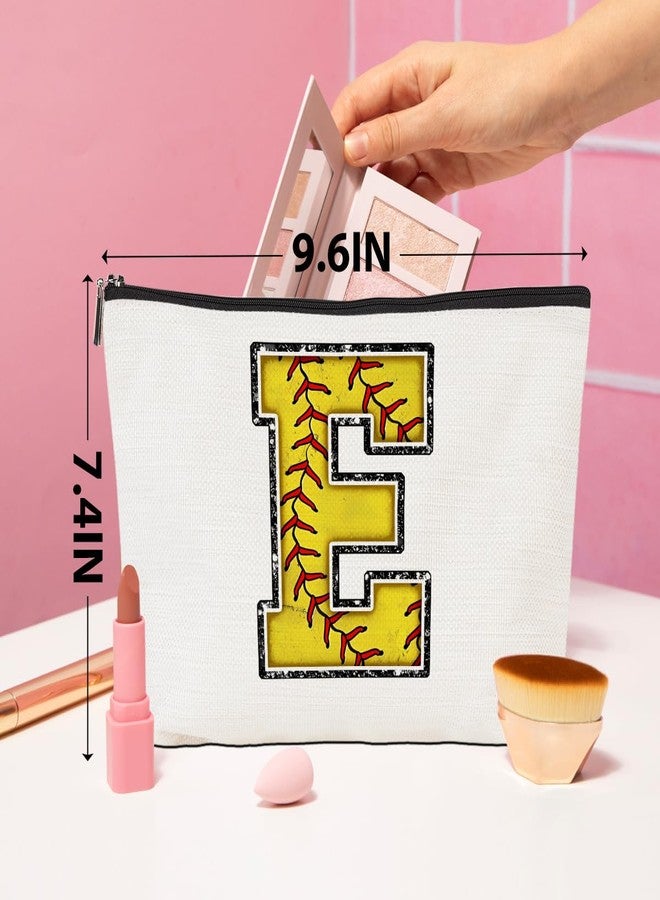 CQM Softball Gifts Initial Makeup Bag Monogrammed Cosmetic Bag Letter E Zipper Pouch Softball Accessories for Girls Women Player Coaches Niece Graduation Birthday Gifts - Image 4