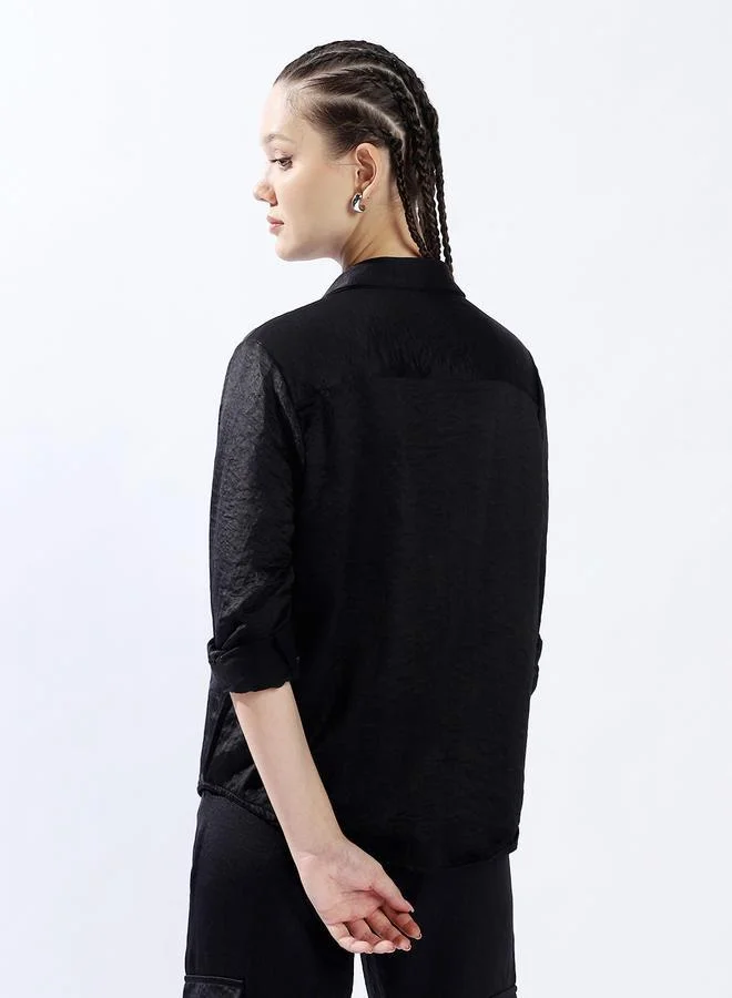 هوبرهولمي قميص نسائي أسود بأزرار من البوليستر 1%