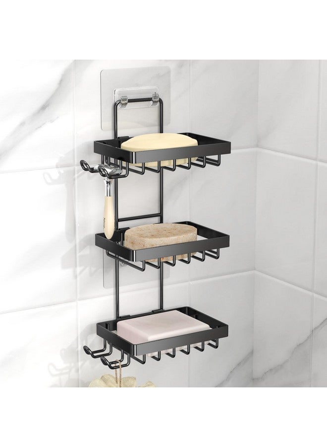 Moforoco Soap Dish Holder for Shower Wall, No Drilling, 3-tier 304 Rustproof Stainless Steel, Soap Bar Holder with 4 Hooks and Razor Holder for Shower, Shampoo Bar Holder for Shower Caddy for Bathroom - Image 1