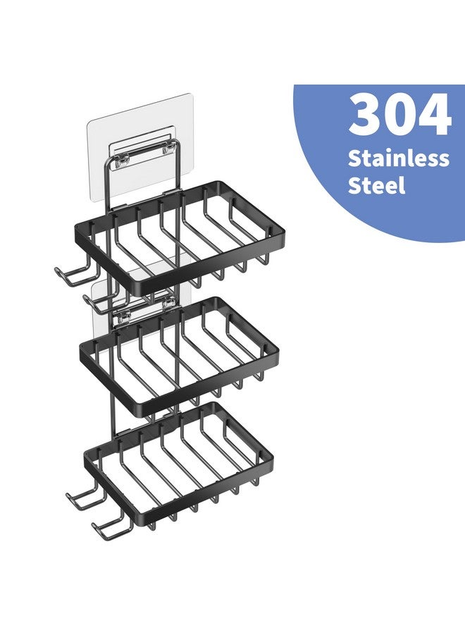 Moforoco Soap Dish Holder for Shower Wall, No Drilling, 3-tier 304 Rustproof Stainless Steel, Soap Bar Holder with 4 Hooks and Razor Holder for Shower, Shampoo Bar Holder for Shower Caddy for Bathroom - Image 5